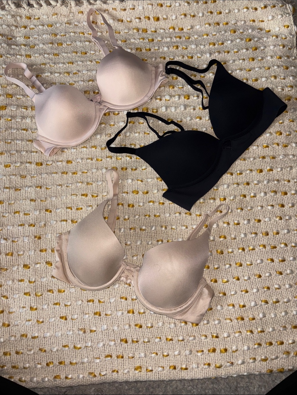 Maidenform Bra Trio in Baby Pink, Black & Tan/Nude